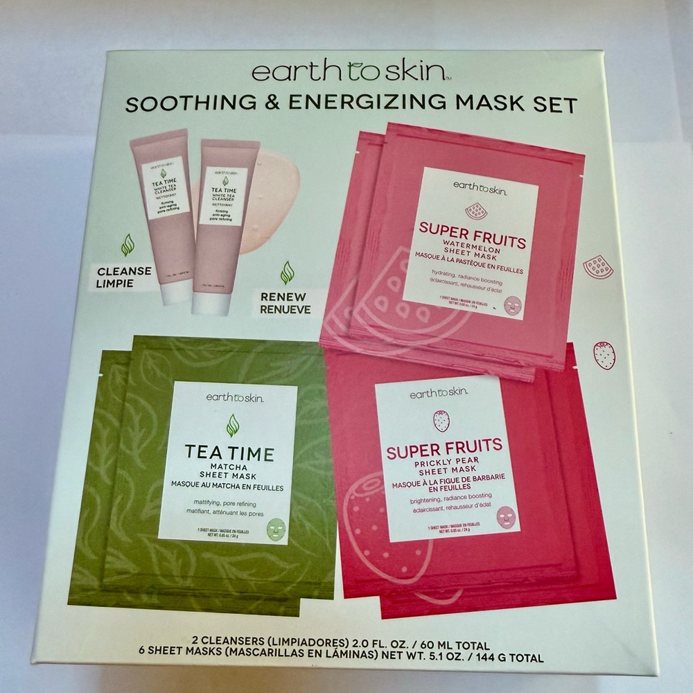 Earth to Skin Soothing & Energizing Mask Set Tea Time Super Fruits Cleanse Renew